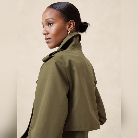 NWT Banana Republic Olive Short Trench Jacket Size Small - Picture 1 of 8